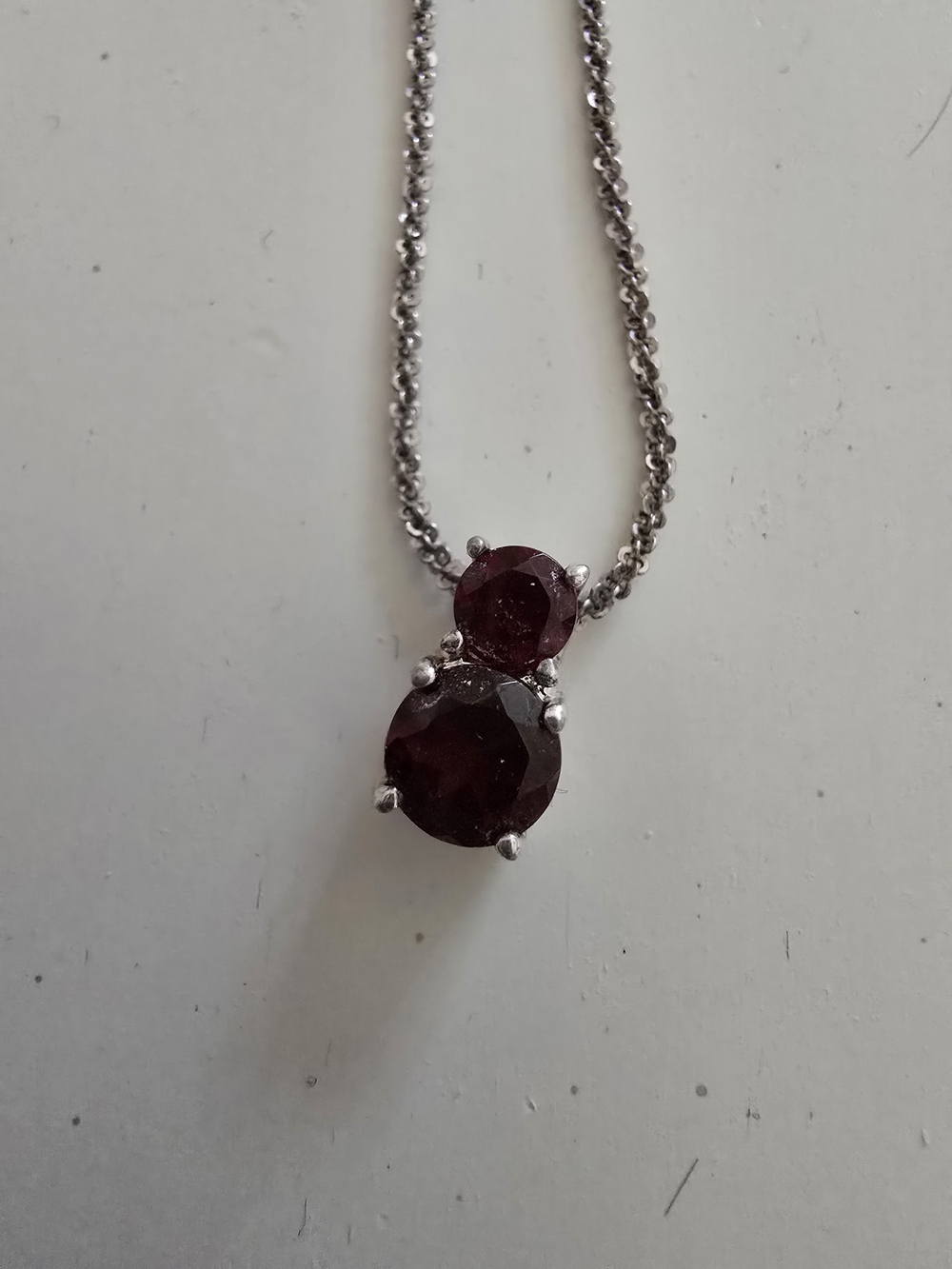 925 Sterling Silver Italian Necklace with Garnet Gemstone Pendant